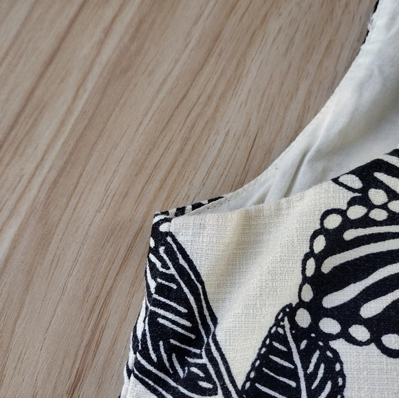 J Crew Cream Beige Black Polynesian Floral Print Fit &  FlateCutout Back Dress 4 - Picture 9 of 9